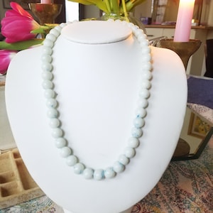 Teng Yue Tie Dye Marbled White with Blue Beaded Necklace