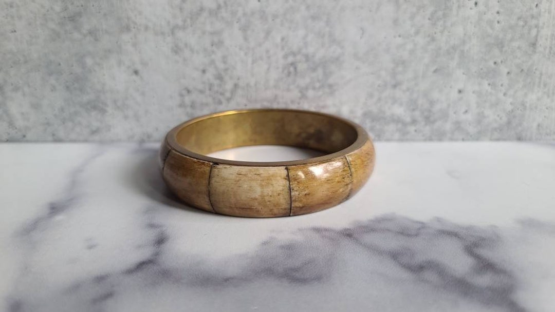 Gara Danielle Bone and Brass Bangle Bracelet Etsy