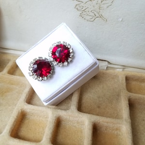 Vintage Red Ice Glam Earrings, Ruby, Diamond, Hollywood, Glitz, Bridal Jewelry, Gifts for Her