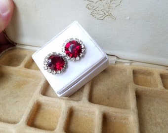 Vintage Red Ice Glam Earrings, Ruby, Diamond, Hollywood, Glitz, Bridal Jewelry, Gifts for Her