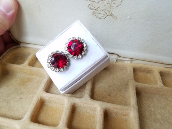 Vintage Red Ice Glam Earrings, Ruby, Diamond, Hol… - image 1