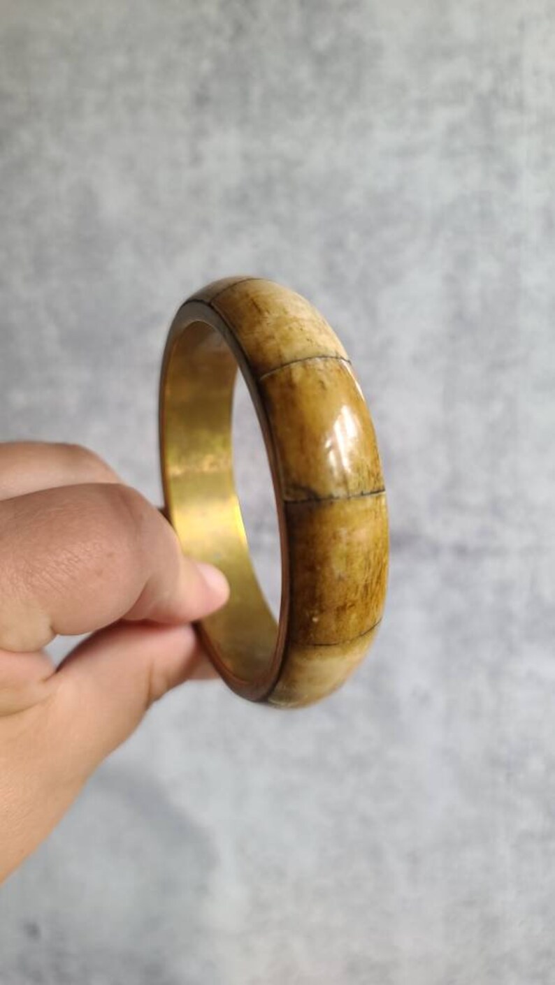 Gara Danielle Bone and Brass Bangle Bracelet Etsy