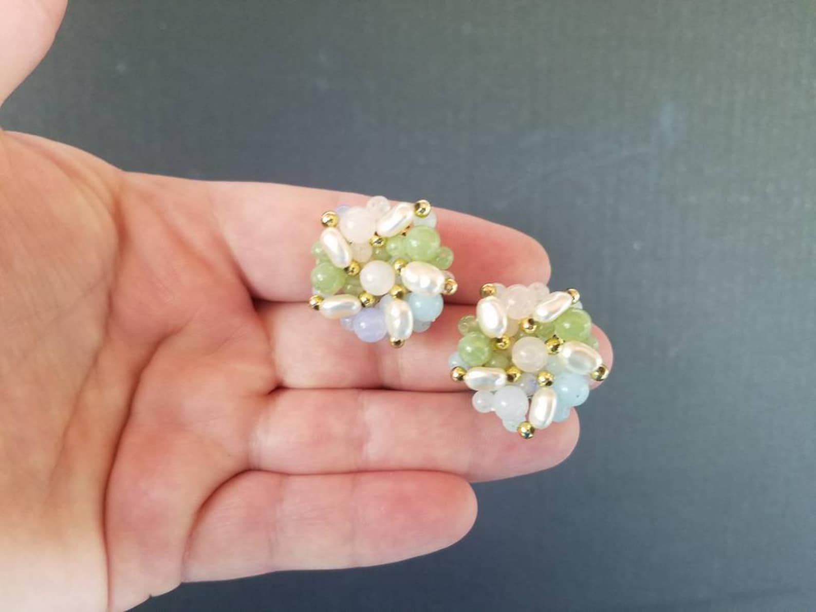 Pastel Cluster Beaded Clipon Earrings Etsy