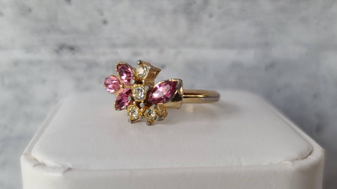 Vintage Avon Pink Rhinestone Gold Ring - Etsy