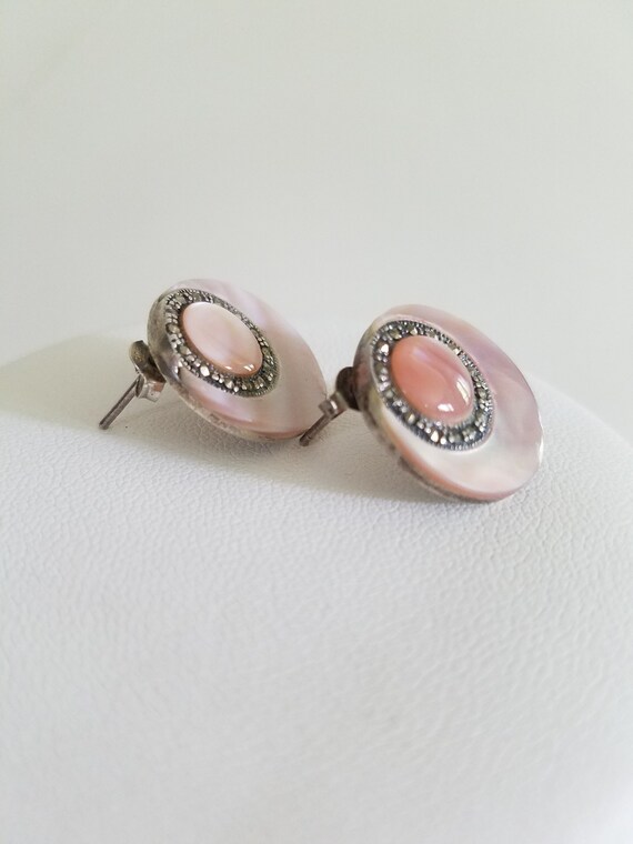 Vintage Pink Shell and Silver 925 Stud Earrings - image 3