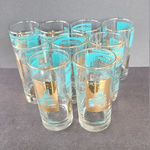 Libbey Turquoise and Gold Riverboat Highball Glasses