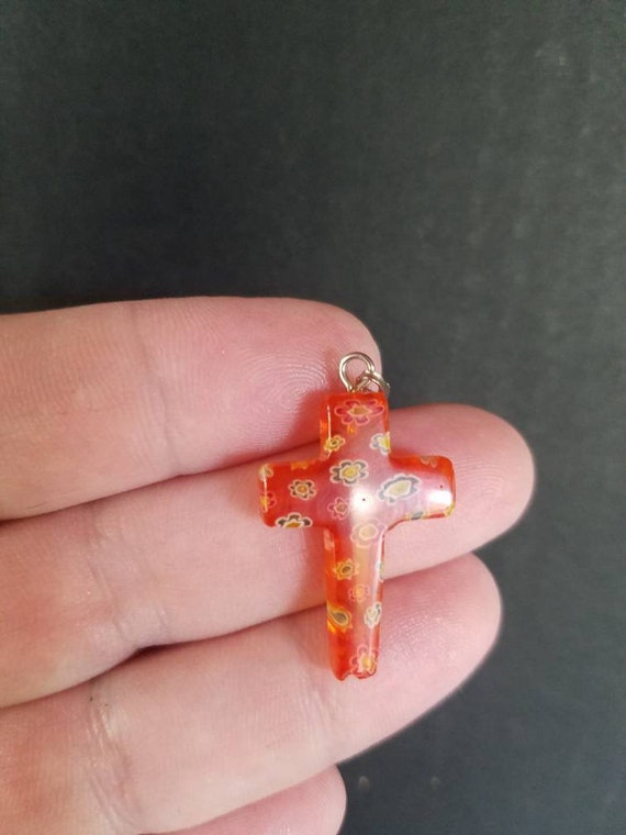 Millefiori Burnt Orange Cross Pendant