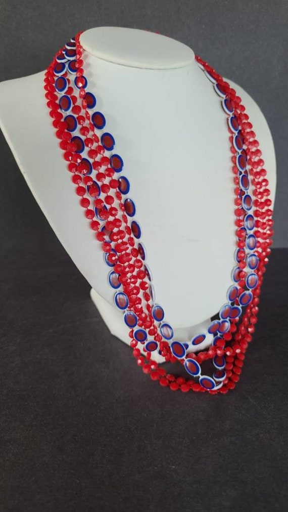 Mod Red White and Blue Beaded Necklace