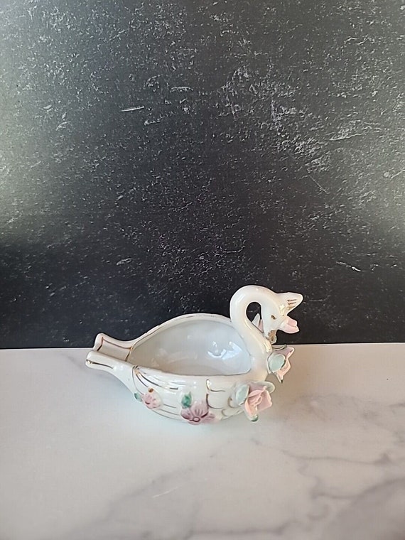 Ceramic Swan Dish With Capodimonte Flowers - Etsy