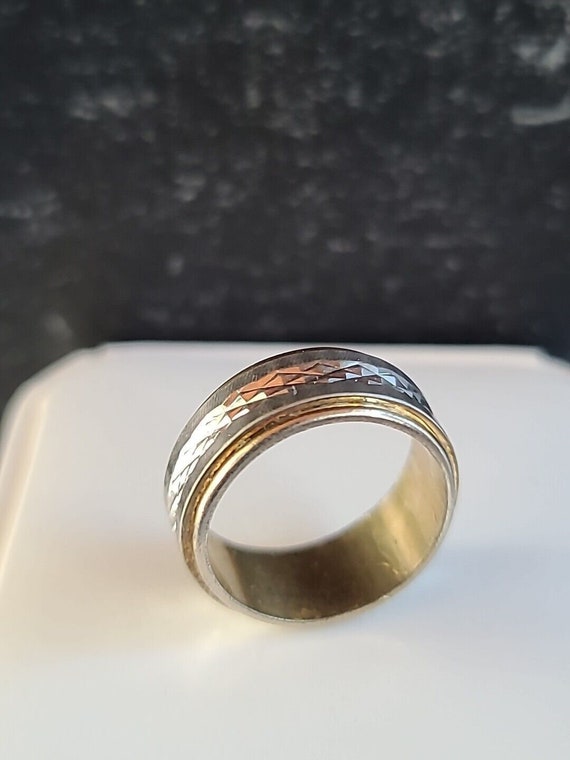 Vintage Two Toned 18K HGE ESPO Etched Band, Size … - image 4