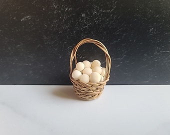 Miniature Woven Basket With Handle And Eggs