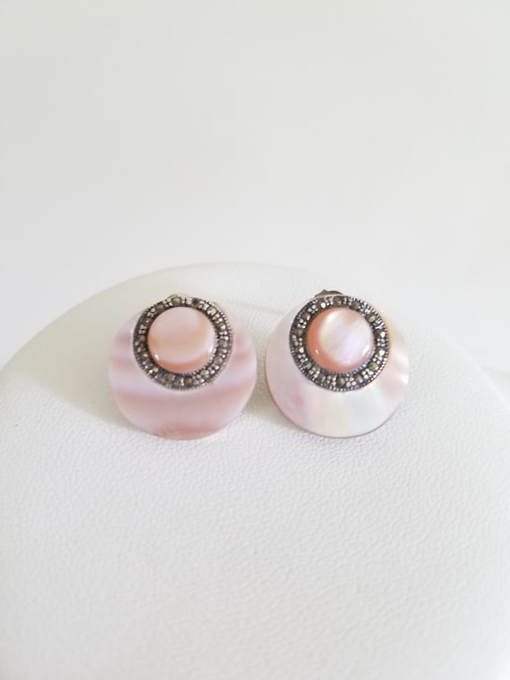 Vintage Pink Shell and Silver 925 Stud Earrings - image 1