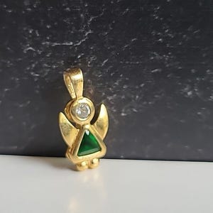 Gold 925 Sterling Silver Cubic Zirconia Angel Shaped Pendant Vintage