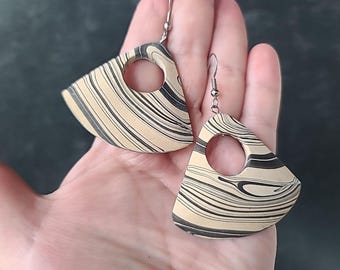 Bohemian Wooden Triangular Shaped Dangling Earrings Vintage NOS