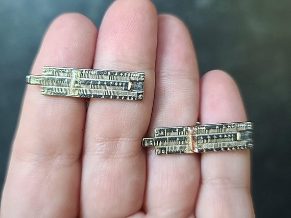 Sterling Silver 925 Rectangular Ruler Cufflinks, … - image 1
