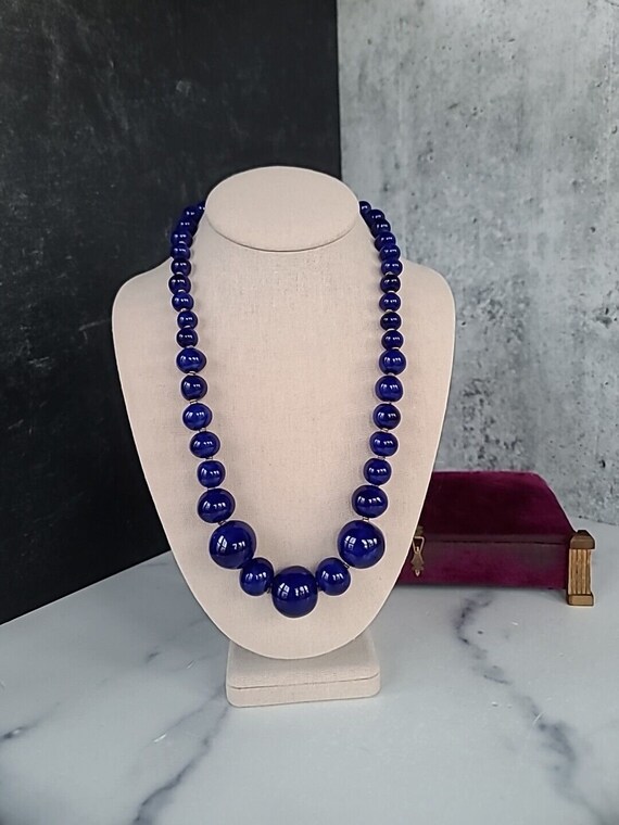 Blue Glass Beaded Statement Necklace, READ