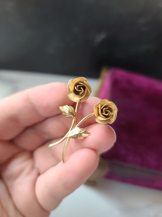 Vintage 12K Gold Filled Rose Brooch - image 1