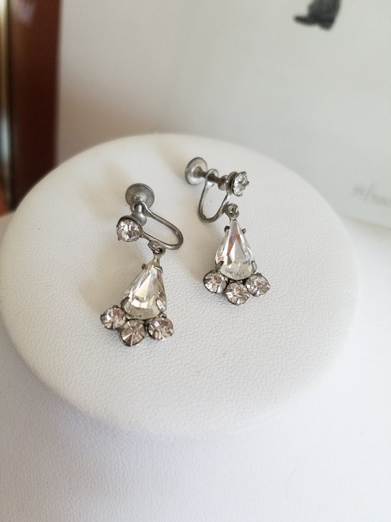 Clear Rhinestone Dangling Drop Screwback Earrings - image 2
