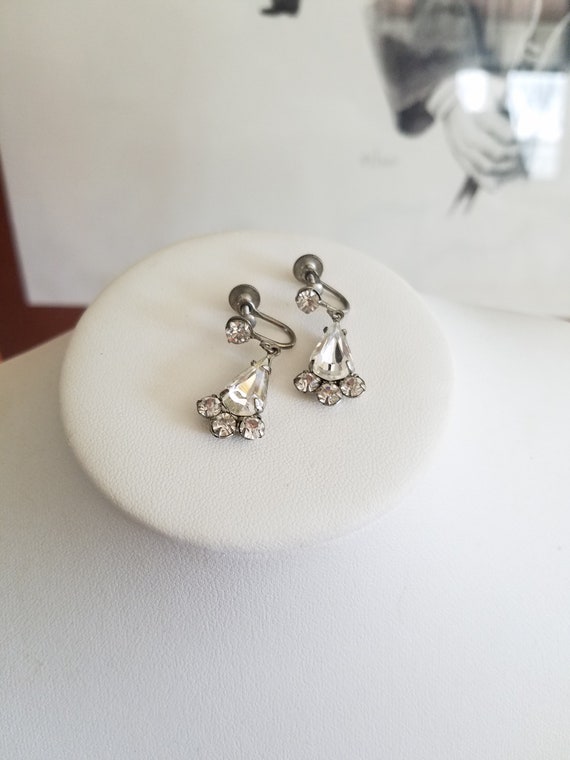 Clear Rhinestone Dangling Drop Screwback Earrings - image 4