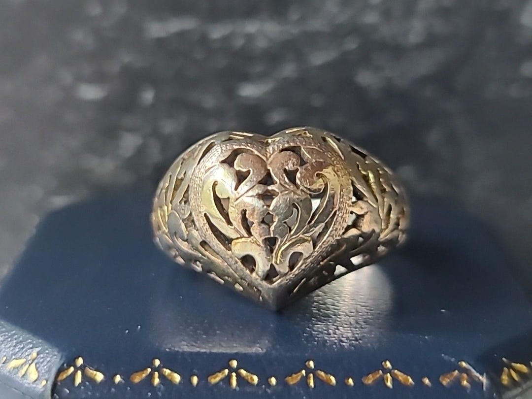 925 Sterling Silver Filigree Heart Ring Vintage, SIZE US 7.5, READ ...