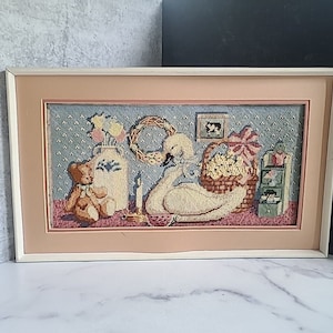 Finished Needlepoint Framed Wall Art, Nursery Decor, READ