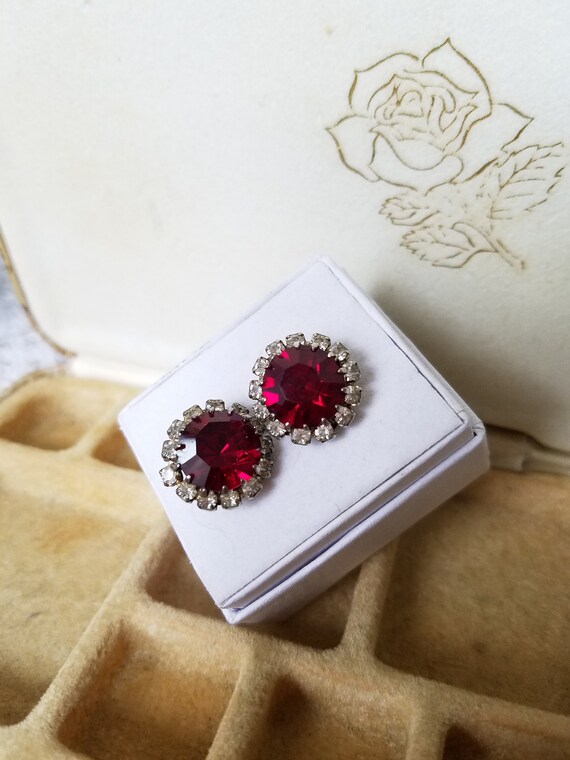Vintage Red Ice Glam Earrings, Ruby, Diamond, Hol… - image 3