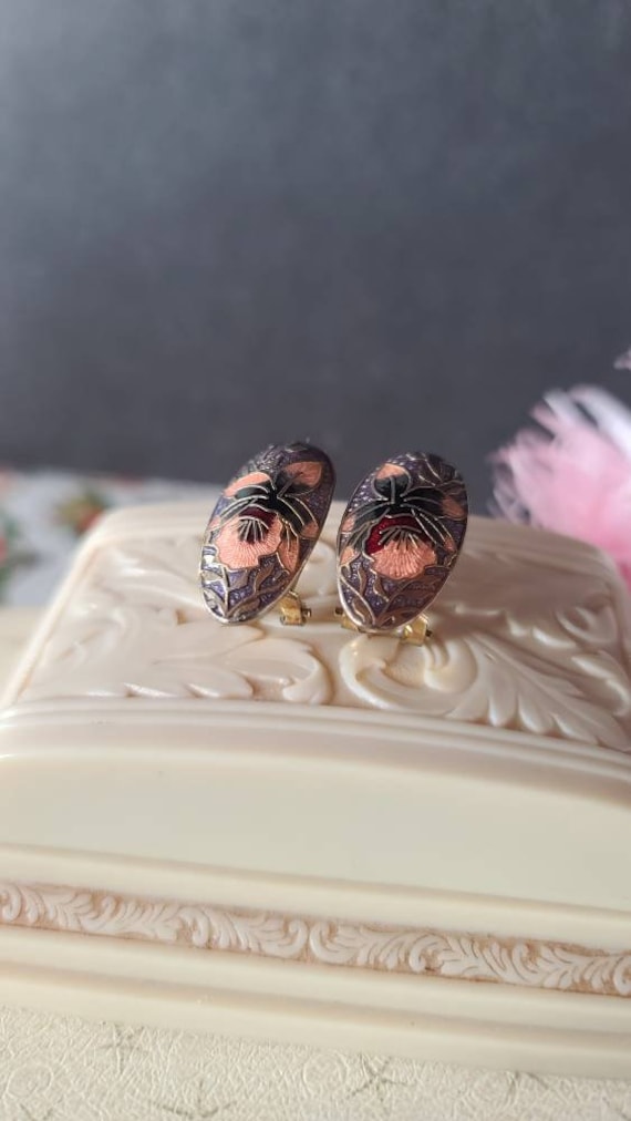 Cloisonne Floral Pierced Earrings - image 5