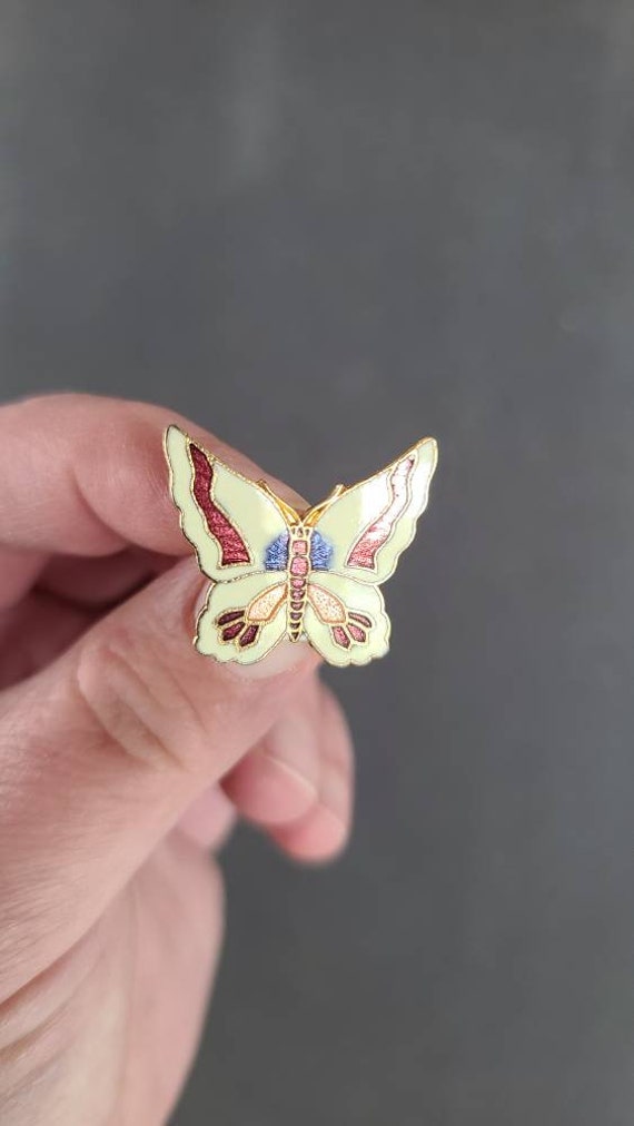Vintage Cloisonne Butterfly Brooch - image 6