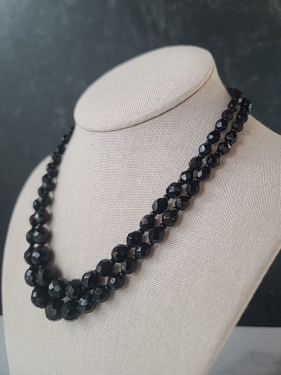 Faceted Black Glass Double Stranded Beaded Neckla… - image 3