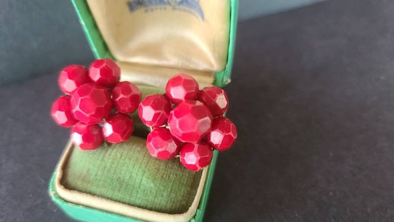 Cherry Cluster Beaded Western Germany Clip-on Ear… - image 1
