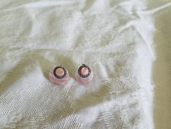 Vintage Pink Shell and Silver 925 Stud Earrings - image 8