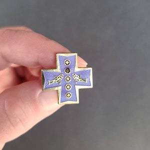 Vintage Religious Purple Cross Fish Pin
