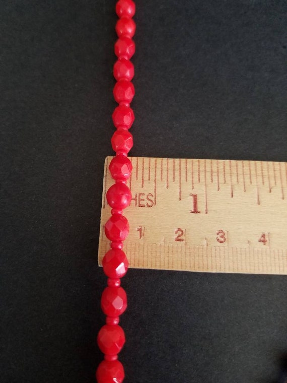 Cherry Red Single Strand Beaded Necklace, Faceted… - image 8