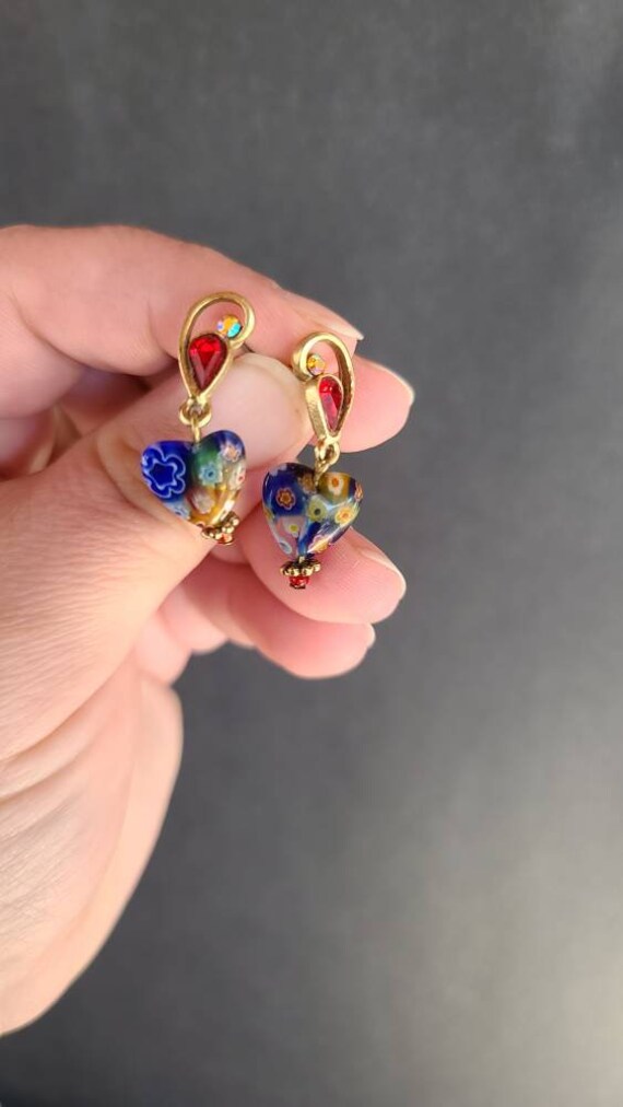 Millefiori Heart Dangling Earrings - image 3