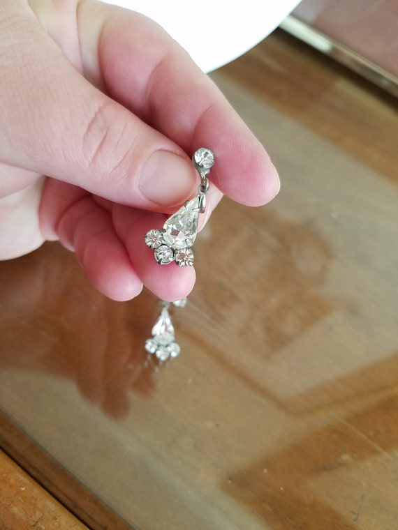Clear Rhinestone Dangling Drop Screwback Earrings - image 6
