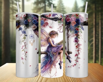 Envoltura para vaso Fairycore PNG, envoltura delgada de 20 oz de Jardín de Hadas Encantado, diseño de sublimación de Hada del Bosque Mágico, descarga de envoltura para vaso sin costuras