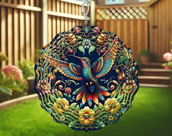Hummingbird Floral Wind Spinner Digital Download, Sublimation PNG Design, Colorful Hummingbird Artwork, Print for Crafts and Gifts