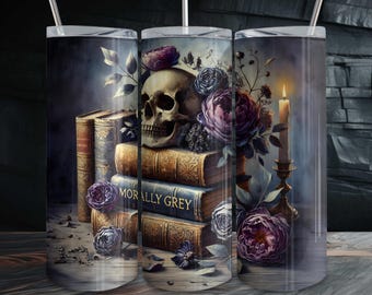 Papier d'emballage pour verre moralement gris, conception de tasse romantique romantique 20 oz, PNG livresque, conception de sublimation maigre de Booktok 20 oz de club de lecture épicé