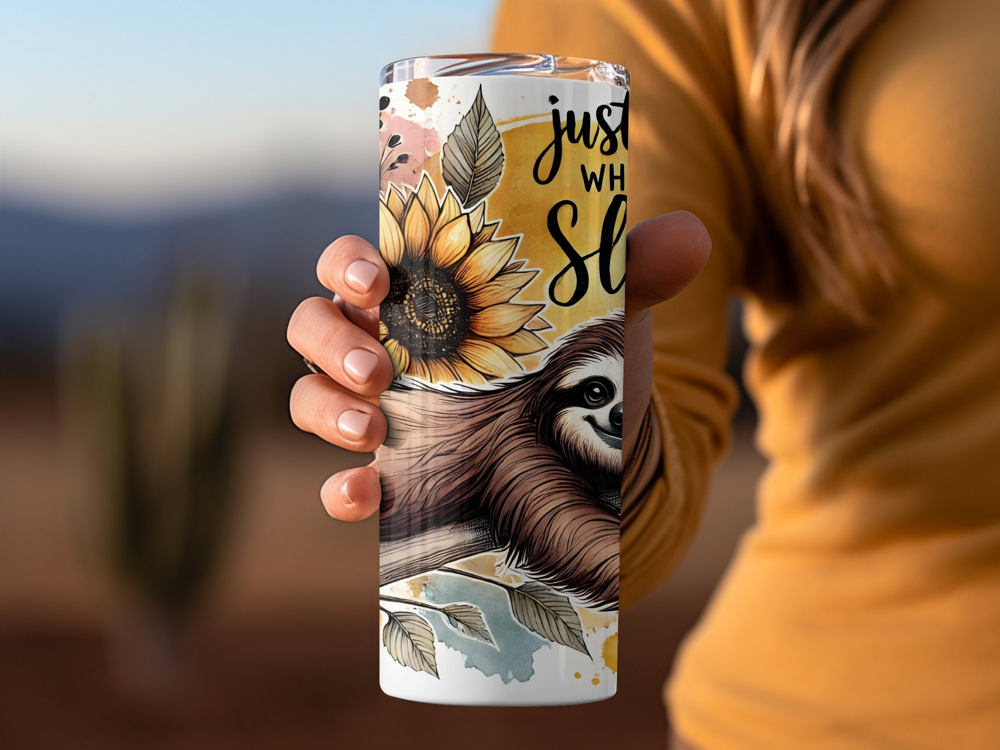 Just a Girl Who Loves Sloths Tumbler Wrap, Cute Sloth Floral Sunflower ...