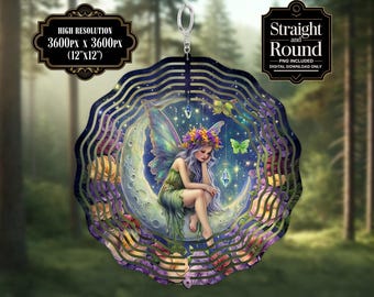 Girandola di vento della luna fata Download digitale PNG, Decorazione del giardino delle fate, Girandole di vento stravaganti, Arte fantasy delle fate farfalla