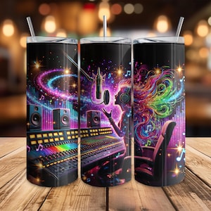 Studio Singer Digital Download 20oz Skinny Tumbler Wrap, Seamless PNG, Vibrant Music Studio Design, Colorful Music Notes, Instant Download