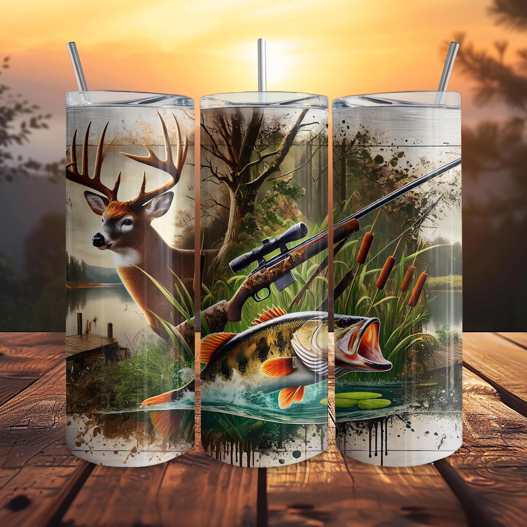 Hunting Fishing Digital Art 20oz Skinny Tumbler Wrap Seamless PNG ...
