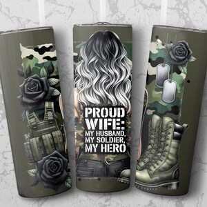 Military Wife Tumbler Wrap, Military Boots, Proud Patriotic Wife, US American Flag, 20 Oz Skinny Sublimation Tumbler Wrap Digital Design PNG image 5