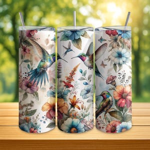 Hummingbird Floral 20oz Skinny Tumbler Wrap Digital Download Seamless PNG, Sublimation Tumbler Design, Floral Hummingbird Wrap