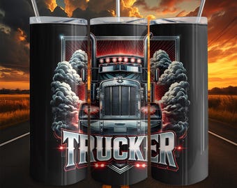 Trucker 20oz Skinny Tumbler Wrap, Big Rig Truck Design, Digital Download, Seamless PNG, Truck Driver Gift, Printable Wrap, PNG File
