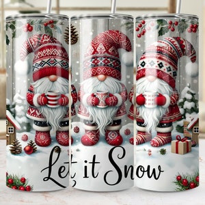 Let It Snow Gnome 20 Oz Skinny Tumbler Wrap, Christmas Gnome Sublimation Tumbler Design Template, Digital Download, Snowflake PNG design