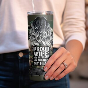 Military Wife Tumbler Wrap, Military Boots, Proud Patriotic Wife, US American Flag, 20 Oz Skinny Sublimation Tumbler Wrap Digital Design PNG image 6
