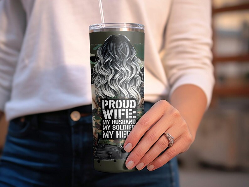 Military Wife Tumbler Wrap, Military Boots, Proud Patriotic Wife, US American Flag, 20 Oz Skinny Sublimation Tumbler Wrap Digital Design PNG image 6