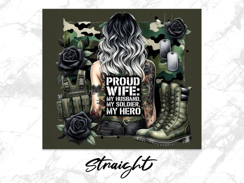 Military Wife Tumbler Wrap, Military Boots, Proud Patriotic Wife, US American Flag, 20 Oz Skinny Sublimation Tumbler Wrap Digital Design PNG image 4