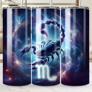 Scorpion Zodiac Tumbler Wrap 20oz Digital Download Seamless PNG Sun Sign Astrology Skinny Cosmic Background